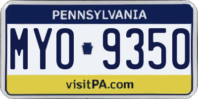 PA license plate MYO9350
