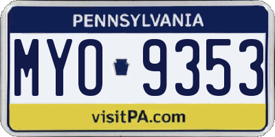 PA license plate MYO9353
