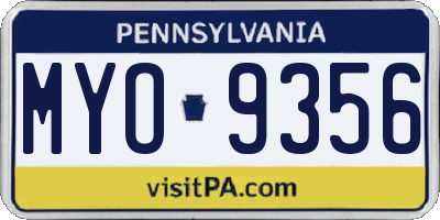 PA license plate MYO9356