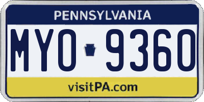 PA license plate MYO9360