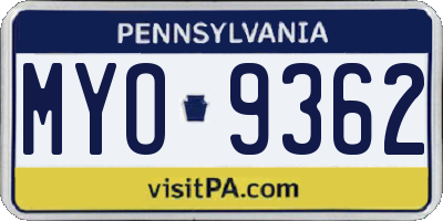 PA license plate MYO9362
