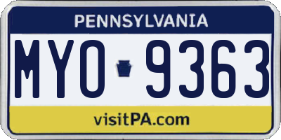 PA license plate MYO9363