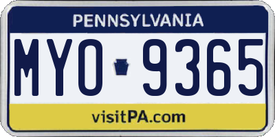 PA license plate MYO9365