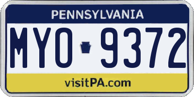 PA license plate MYO9372