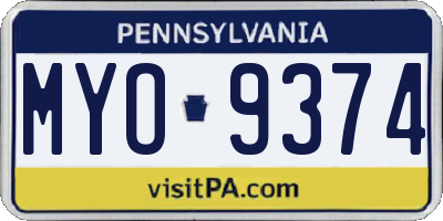 PA license plate MYO9374