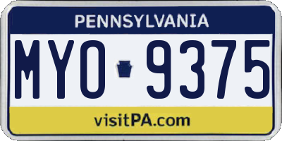 PA license plate MYO9375