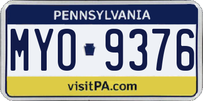 PA license plate MYO9376