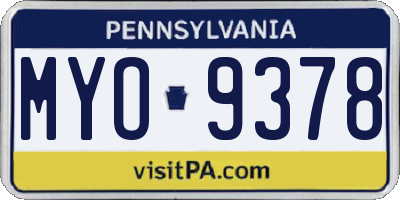 PA license plate MYO9378
