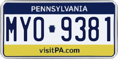 PA license plate MYO9381