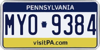 PA license plate MYO9384