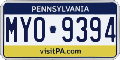 PA license plate MYO9394