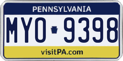 PA license plate MYO9398
