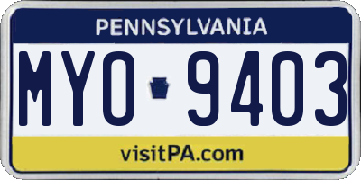 PA license plate MYO9403