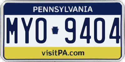 PA license plate MYO9404