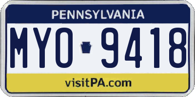PA license plate MYO9418