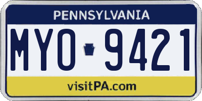 PA license plate MYO9421