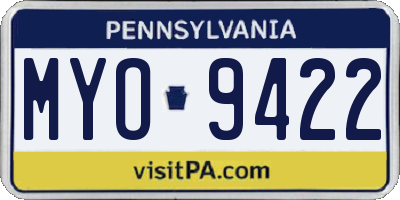 PA license plate MYO9422