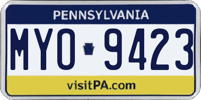 PA license plate MYO9423