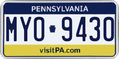 PA license plate MYO9430