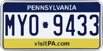PA license plate MYO9433