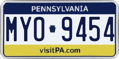PA license plate MYO9454