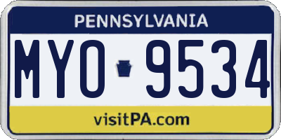 PA license plate MYO9534