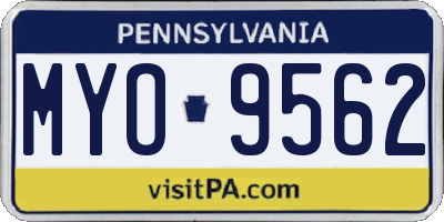 PA license plate MYO9562