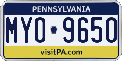 PA license plate MYO9650