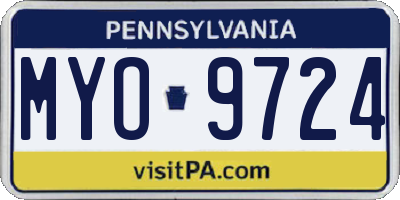 PA license plate MYO9724