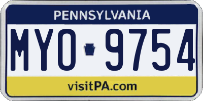 PA license plate MYO9754