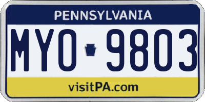PA license plate MYO9803