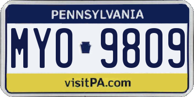 PA license plate MYO9809