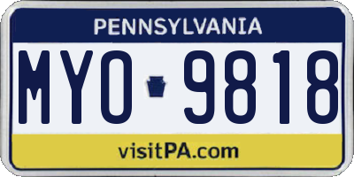 PA license plate MYO9818