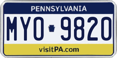 PA license plate MYO9820