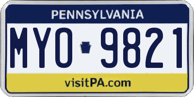 PA license plate MYO9821
