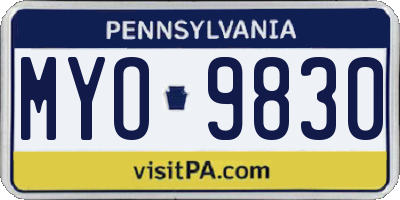 PA license plate MYO9830
