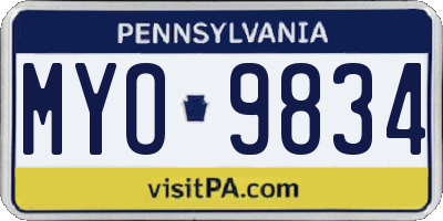 PA license plate MYO9834