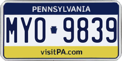 PA license plate MYO9839