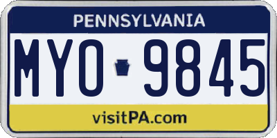 PA license plate MYO9845