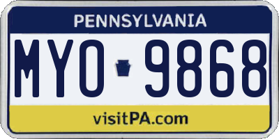 PA license plate MYO9868