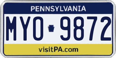 PA license plate MYO9872