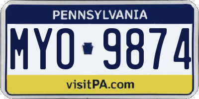 PA license plate MYO9874