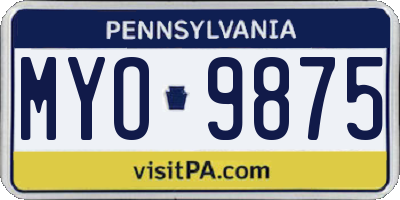 PA license plate MYO9875