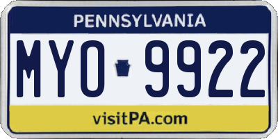 PA license plate MYO9922