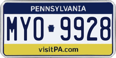PA license plate MYO9928