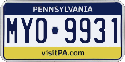 PA license plate MYO9931