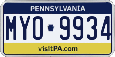 PA license plate MYO9934
