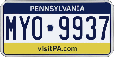 PA license plate MYO9937