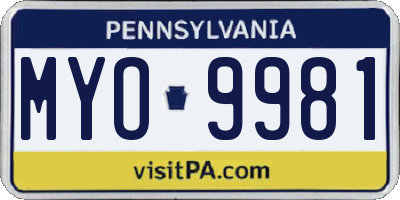 PA license plate MYO9981