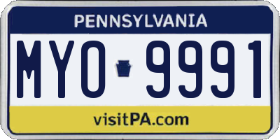 PA license plate MYO9991